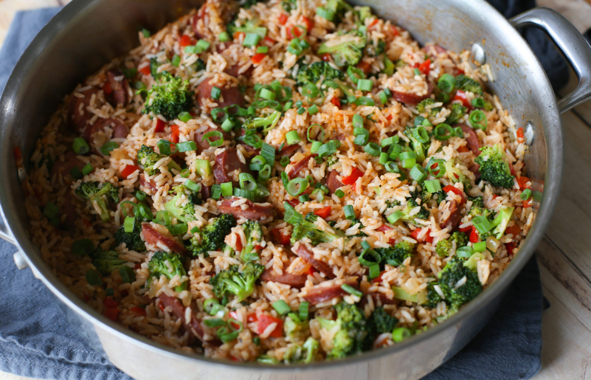 Broccoli and Kielbasa Sausage Rice Skillet