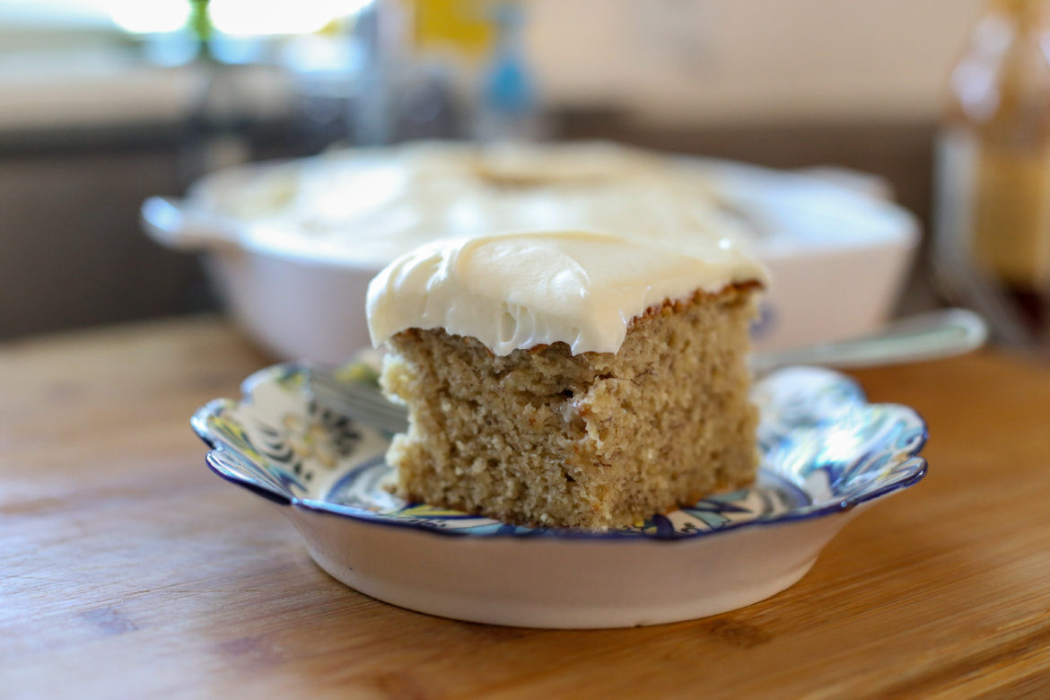 Banana Snack Cake with Cream Cheese Frosting