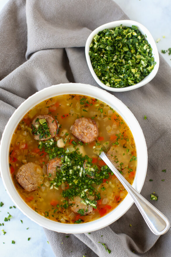 white bean and sausage soup with gremolata